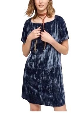 Floreat for Anthropologie Crushed Velvet Short Sleeve Shift Dress, Slate Blue S